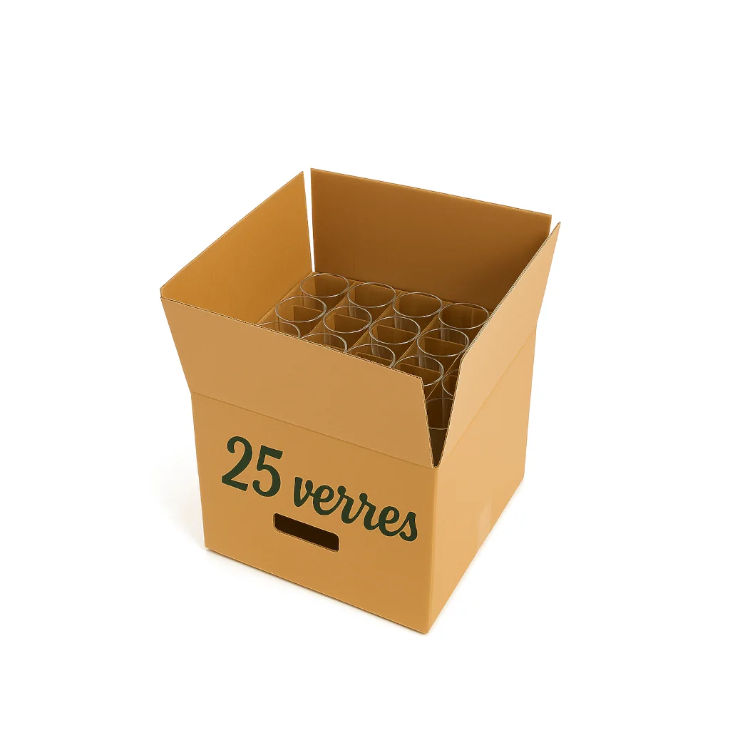 Carton avec poignées contenant 25 verres