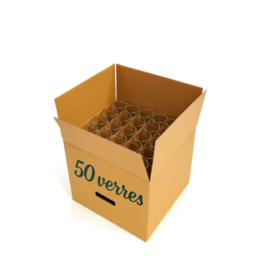 Carton avec poignées contenant 50 verres
